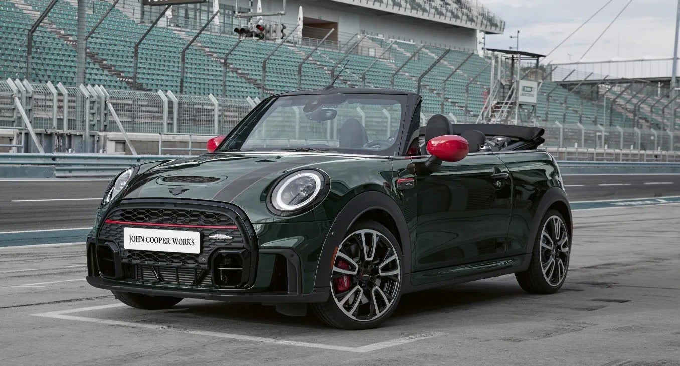 The JCW MINI Convertible zooming on the racetrack. | MINI of Morristown in Morristown NJ